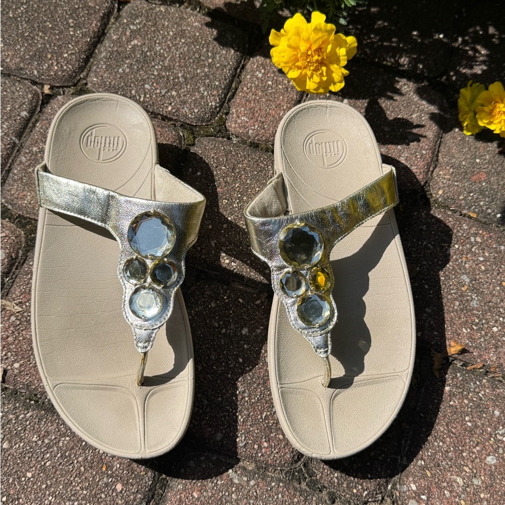 Fitflop Metallic Sandals with Gem Accents
